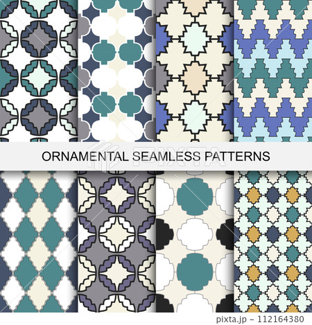 Collection of seamless ornamental patterns. 112164380