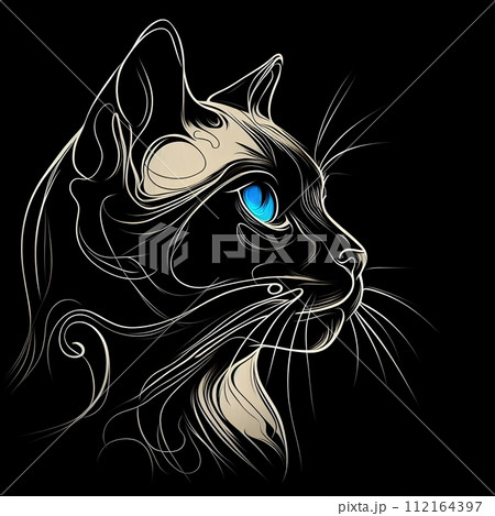 One-line painting siamese cat with blue eyes. 112164397