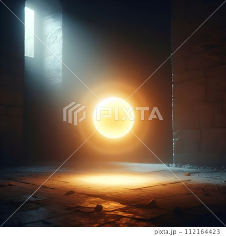 Illustration of a small glowing sphere floating in the air. 112164423