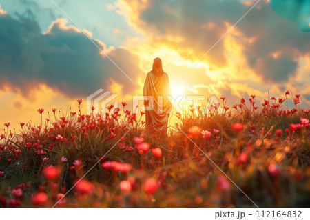Image of Jesus, Easter theme, religious postcard 112164832