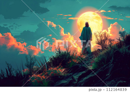 Image of Jesus, Easter theme, religious postcard 112164839