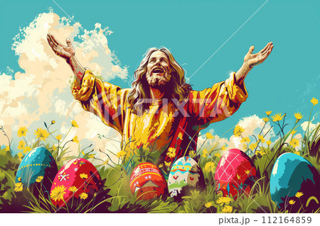 Image of Jesus, Easter theme, religious postcard 112164859