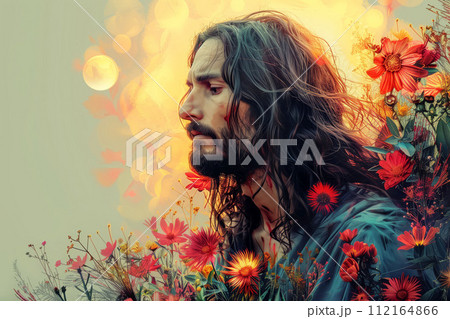 Image of Jesus, Easter theme, religious postcard 112164866