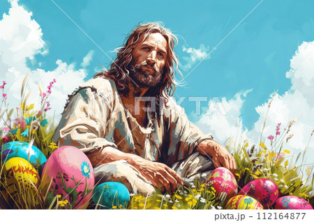 Image of Jesus, Easter theme, religious postcard 112164877