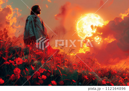Image of Jesus, Easter theme, religious postcard 112164896