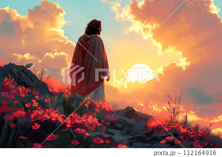 Image of Jesus, Easter theme, religious postcard 112164916