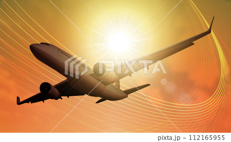 太陽を背に飛ぶ飛行機 112165955