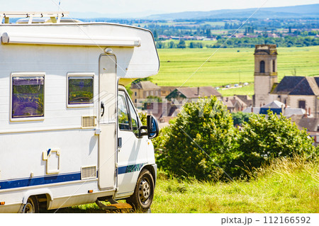Camper in Pommard village, Burgundy in France. 112166592