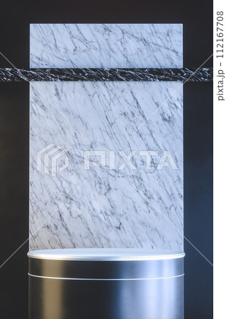 Marble stand with metals details for product presentation. 3d render Marble stand with metals details for product presentation. 3d render 112167708