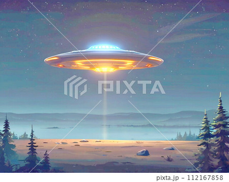 平原に輝く美しいUFO 112167858