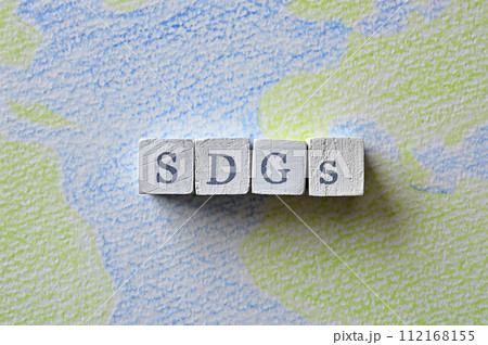 SDGsの文字に並べられた木のキューブ SDGsの文字に並べられた木のキューブ 112168155