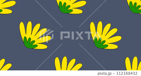 Seamless pattern with yellow flowers on blue background, vector 112168432