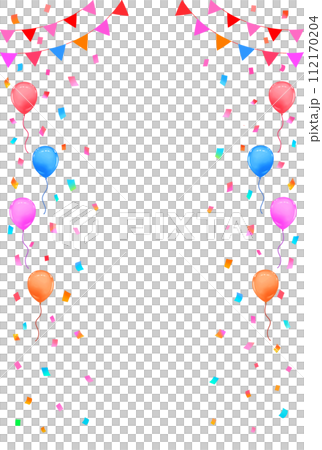 イベントのフレーム背景　ガーランドと風船と紙吹雪　縦長 112170204