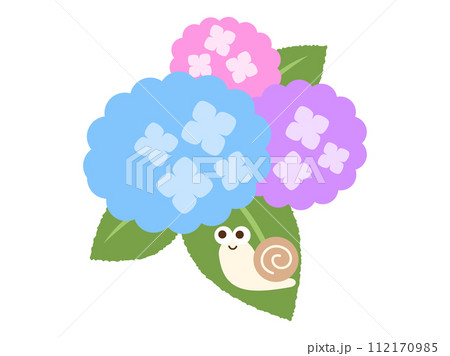 梅雨_カタツムリが乗った紫陽花のイラスト素材 [112170985] - PIXTA
