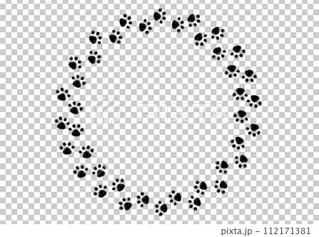 Cat footprint circle decorative frame crayon touch monochrome 112171381