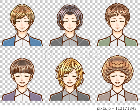 目を閉じた大人男性の髪型イラスト素材セット 目を閉じた大人男性の髪型イラスト素材セット 112171845