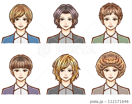 大人男性の髪型イラスト素材セット 112171846