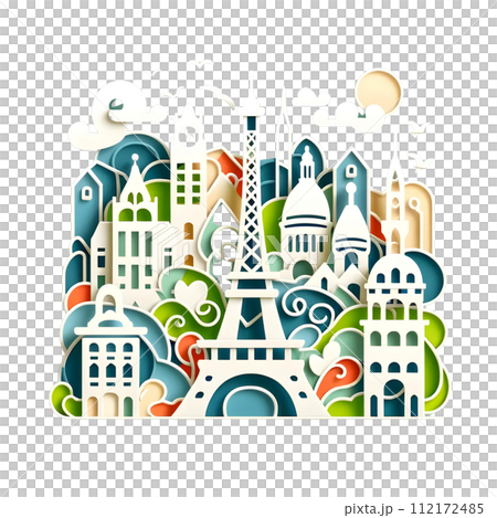 Paris city paper cut art 112172485