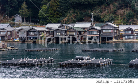 Traditional wooden fishermen boathouses in Ine north Kyoto prefecture on the Sea of Japan Traditional wooden fishermen boathouses in Ine north Kyoto prefecture on the Sea of Japan 112172698