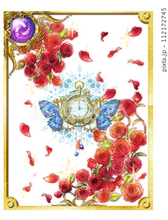 薔薇と真珠のかわいい雑貨のフレームイラスト 薔薇と真珠のかわいい雑貨のフレームイラスト 112172745