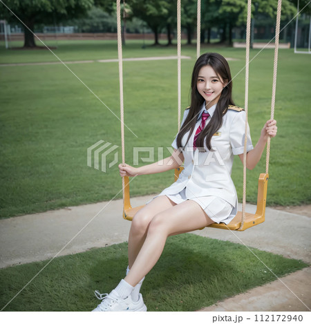 公園でブランコに乗る女子高生　AIグラビア　AI写真　AI画像 112172940