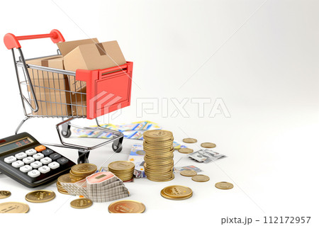 Online shopping, Shopping cart box on business graph, import export, finance commerce. 112172957