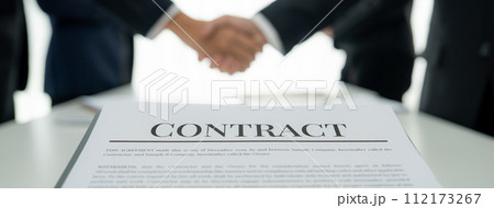 Two business executive shake hand in boardroom for merger and acquisition. Shrewd 112173267