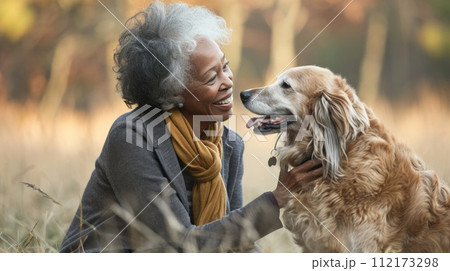 AI-generated content. playful dog and its owner in nature outdoor pragma 112173298