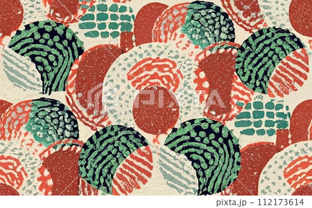 Trendy Seamless Pattern Stippled Circles Retro Colors Abstract Background with Generative AI. 112173614