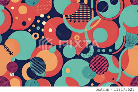 Trendy Seamless Pattern Stippled Circles Retro Colors Abstract Background with Generative AI. 112173625