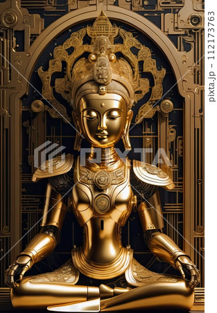 a Golden Buddhas robot with Generative AI. 112173763