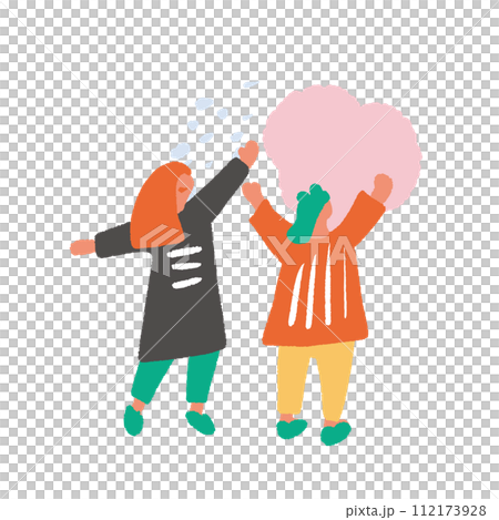 Simple and flat illustration of people raising their hands and rejoicing Simple and flat illustration of people raising their hands and rejoicing 112173928
