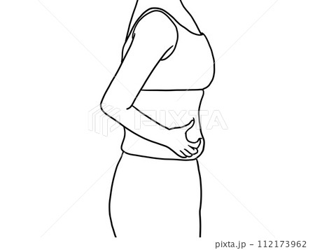 お腹を気にする女性(線画) お腹を気にする女性(線画) 112173962