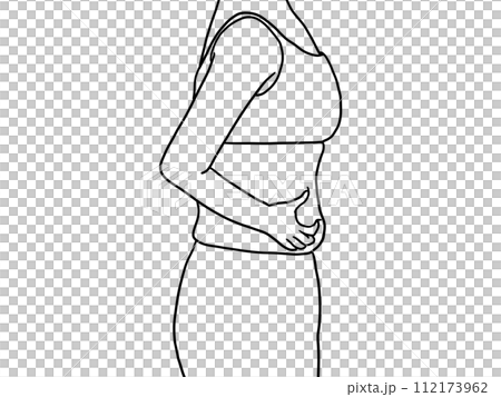 お腹を気にする女性(線画) お腹を気にする女性(線画) 112173962
