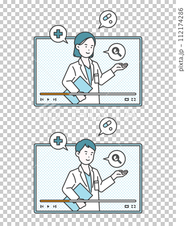 illustration of a doctor who does online broadcast illustration of a doctor who does online broadcast 112174286