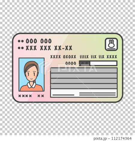 日本のマイナンバーカードのイラスト（女性・顔写真つき） 112174364