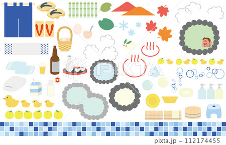 温泉にまつわるイラスト・フレームセット 112174455