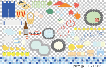 Illustration frame set related to hot springs 112174455