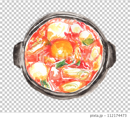 水彩で描いたスンドゥブのイラスト 水彩で描いたスンドゥブのイラスト 112174473