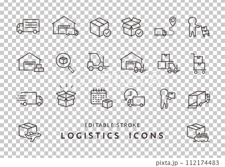 Icon set related to logistics (monochrome) 112174483