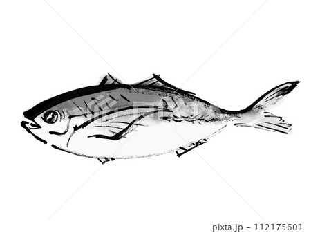 魚（鯵）の和風手書きイラスト 112175601