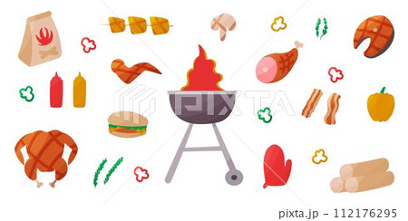 bbq grill party cook summer elements set 112176295