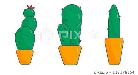 cactus green needles pot yellow set elements cactus green needles pot yellow set elements 112176354