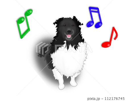 音符と犬のポップなイラストのグリーティングカード 112176745