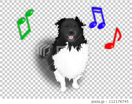 音符と犬のポップなイラストのグリーティングカード 112176745
