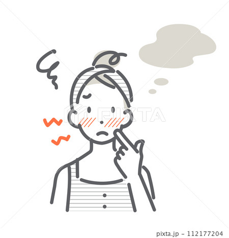 肌荒れに悩む女性 シンプルでお洒落な線画イラスト 肌荒れに悩む女性 シンプルでお洒落な線画イラスト 112177204