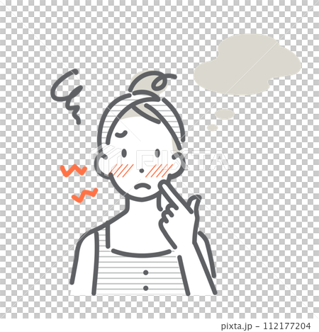 肌荒れに悩む女性 シンプルでお洒落な線画イラスト 肌荒れに悩む女性 シンプルでお洒落な線画イラスト 112177204