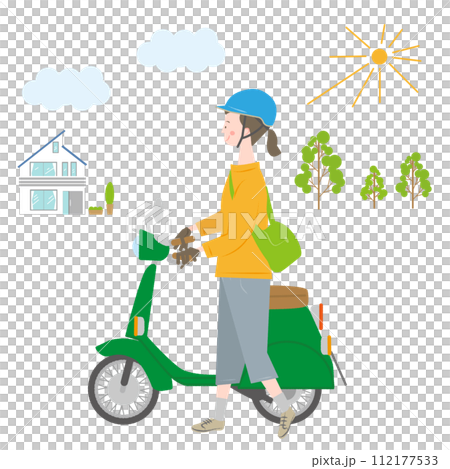 滑板車和頭盔的女人 112177533