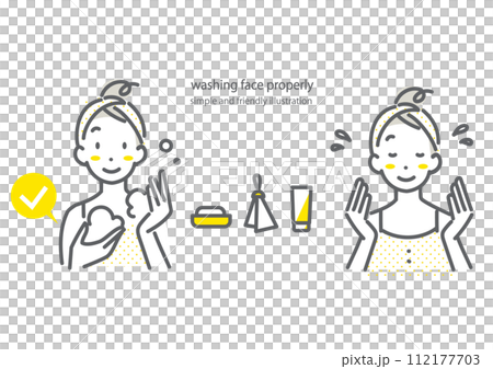 Women's skin care and face washing - simple and stylish line drawing illustration 112177703