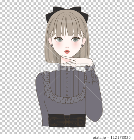 女孩用手托著下巴擺姿勢 女孩用手托著下巴擺姿勢 112178020